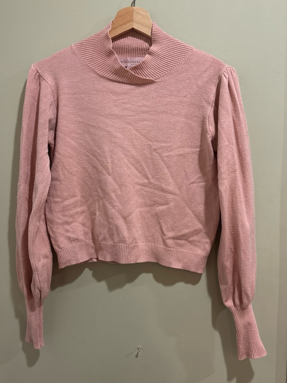 Source Unknown Dusty Pink Mockneck Puff-Sleeve Sweater